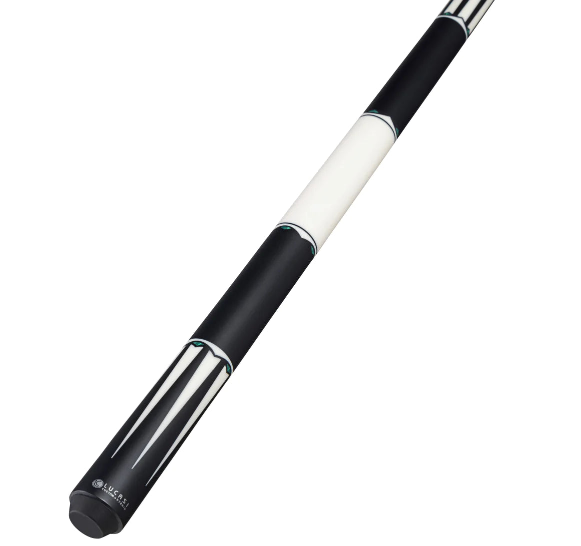 Lucasi Limited LUX67 Cue: Matte Black, striped design, Kamui Pro tip, rubber bumper.