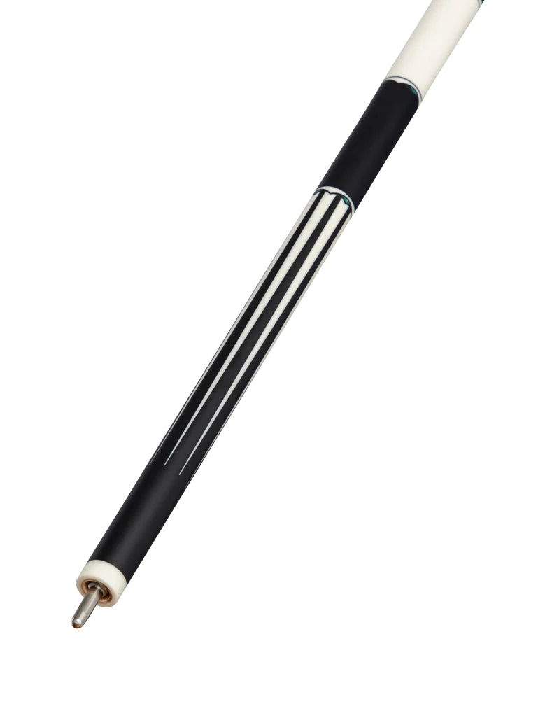 Close-up of the Lucasi Limited Edition LUX67 Cue in matte black with Kamui Pro tip and metal joint.