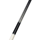 Lucasi Limited Edition LUX67 cue in matte black with stripes and Kamui Pro tip on white background.