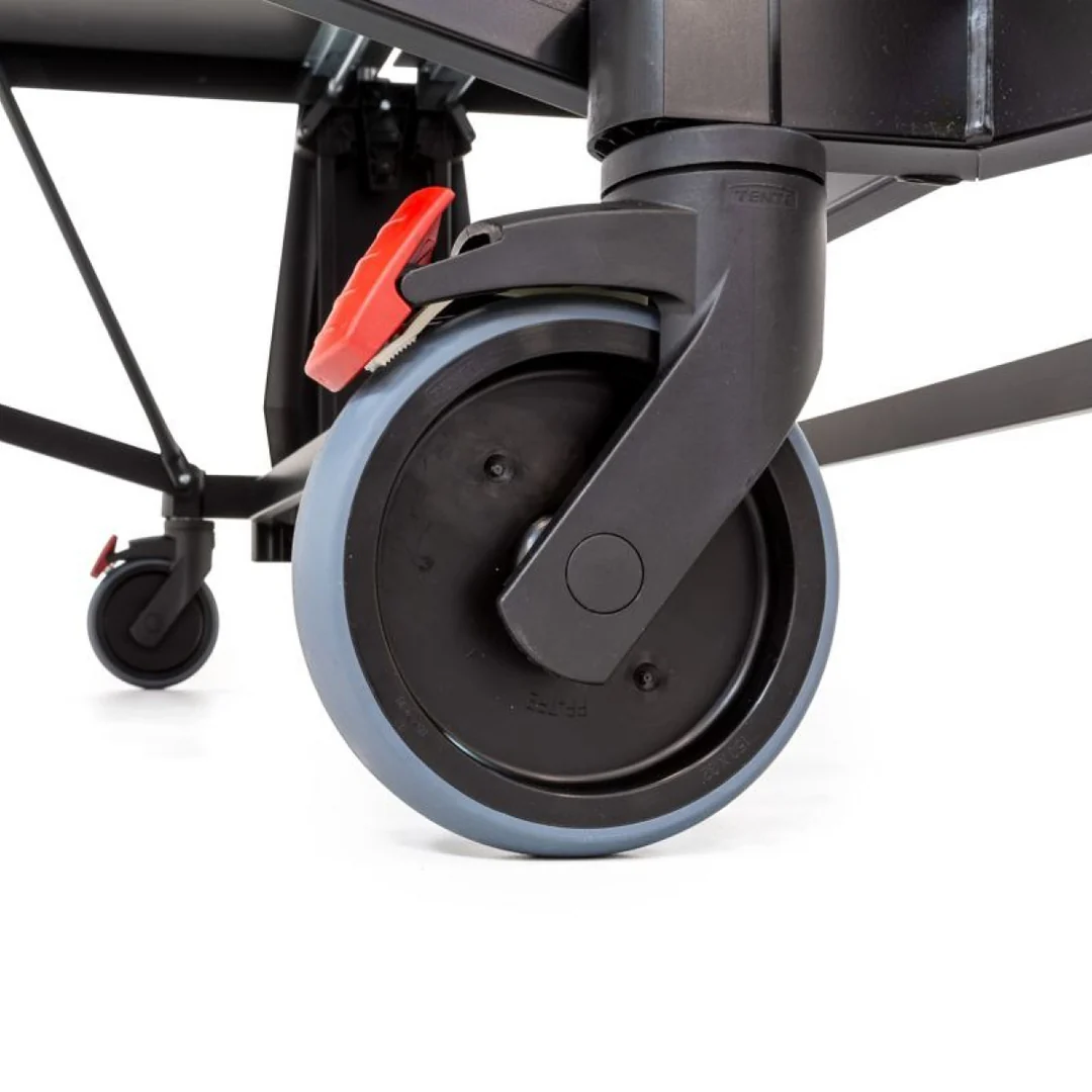 Close-up of a large caster wheel on the Kettler Sedona Outdoor Table Tennis Table.