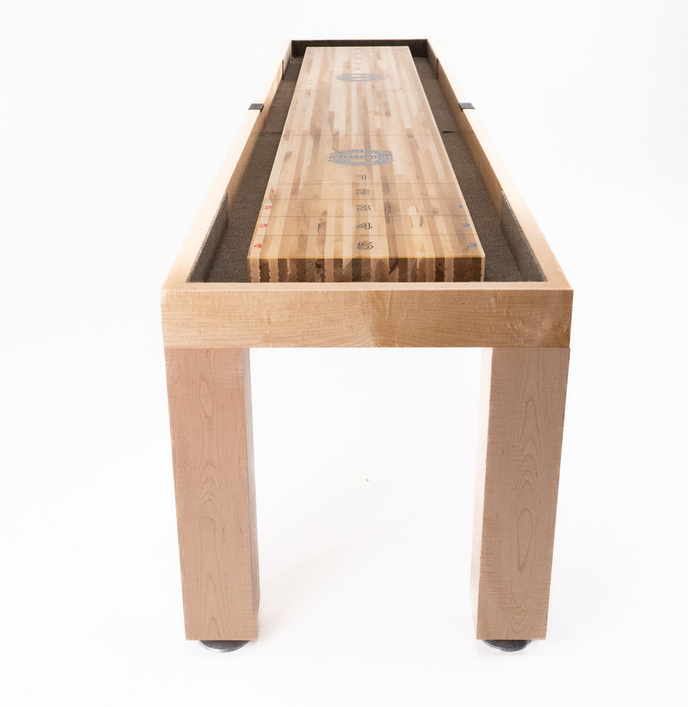 Champion 14' Richland Shuffleboard Table by Champion, solid wood, marked scoring, white background.