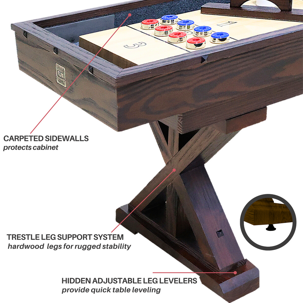 Wooden pool table with highlighted features on a white background