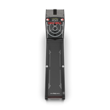 Black electronic device with digital display on a white background