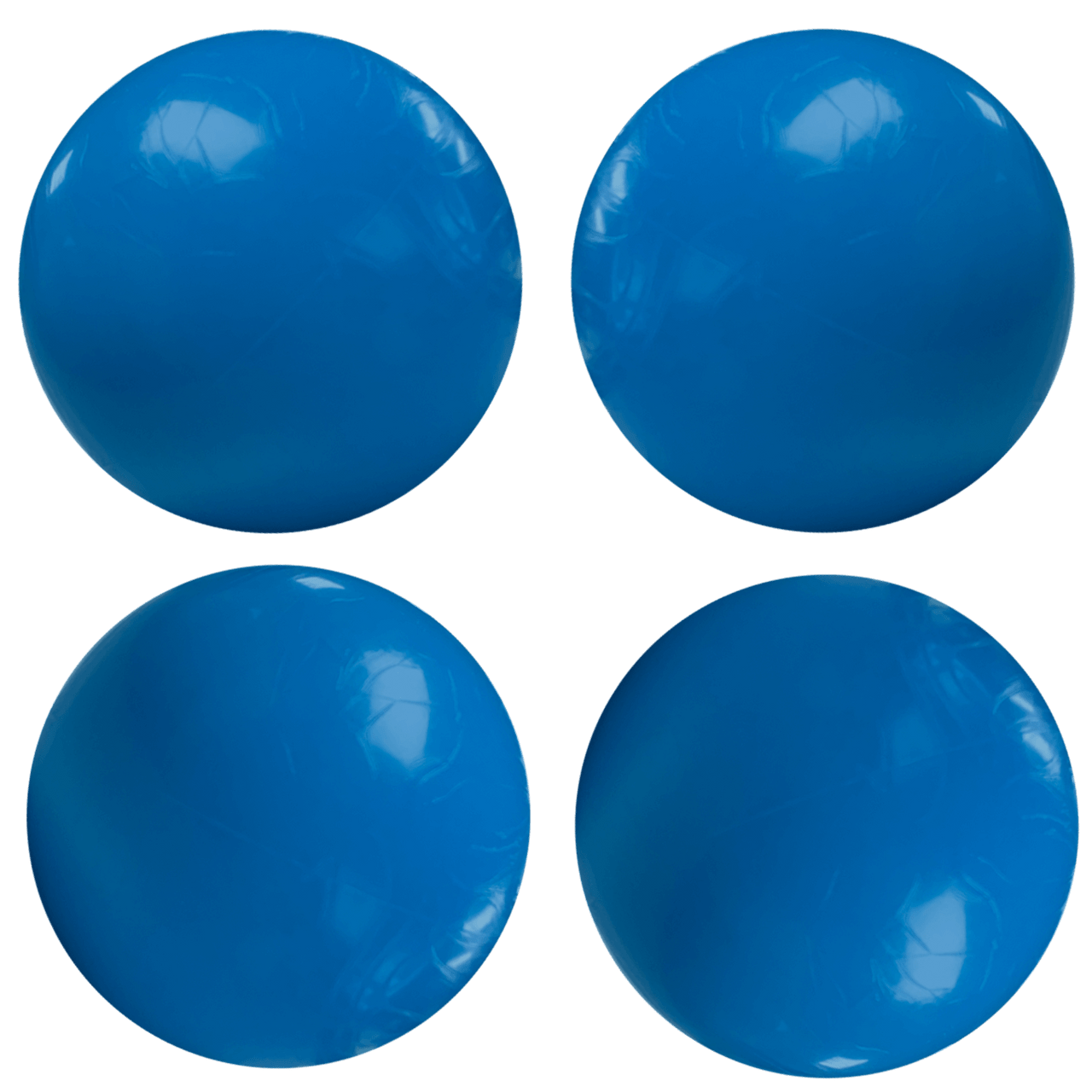 Four blue balls from Bay Tek’s Skee-Ball Home Arcade Glow set, on a white background.