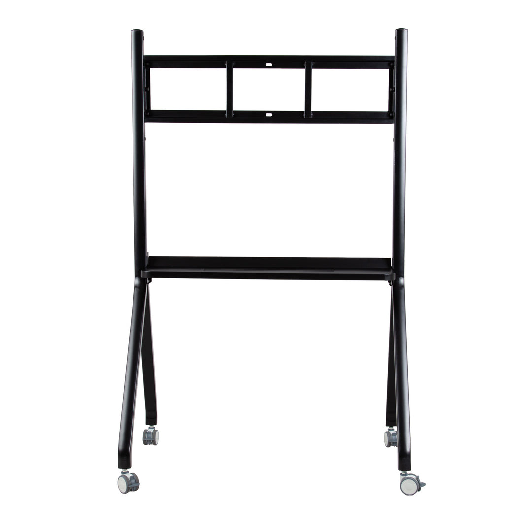 Black metal rolling cart on a white background