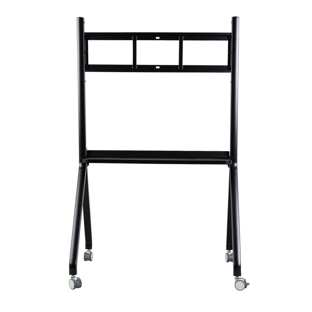 Black metal rolling cart on a white background