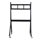 Black metal rolling cart on a white background