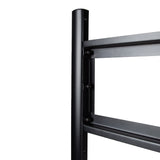 Close-up of a black metal shelf bracket on a white background