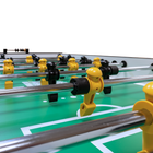 Close-up of the Tornado Sport II Foosball Table in Weathered Walnut with yellow and black players.