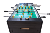 The Tornado Sport II Foosball Table in Weathered Walnut features yellow and black players.