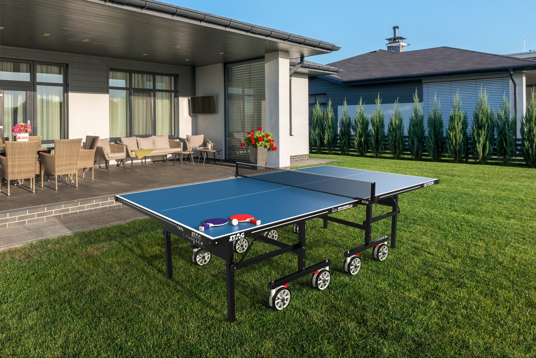 Kettler STAG Pacifica Blue Outdoor Table Tennis Table 2Player Bundl
