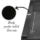 Black powder-coasted steel rails on skee ball machine.