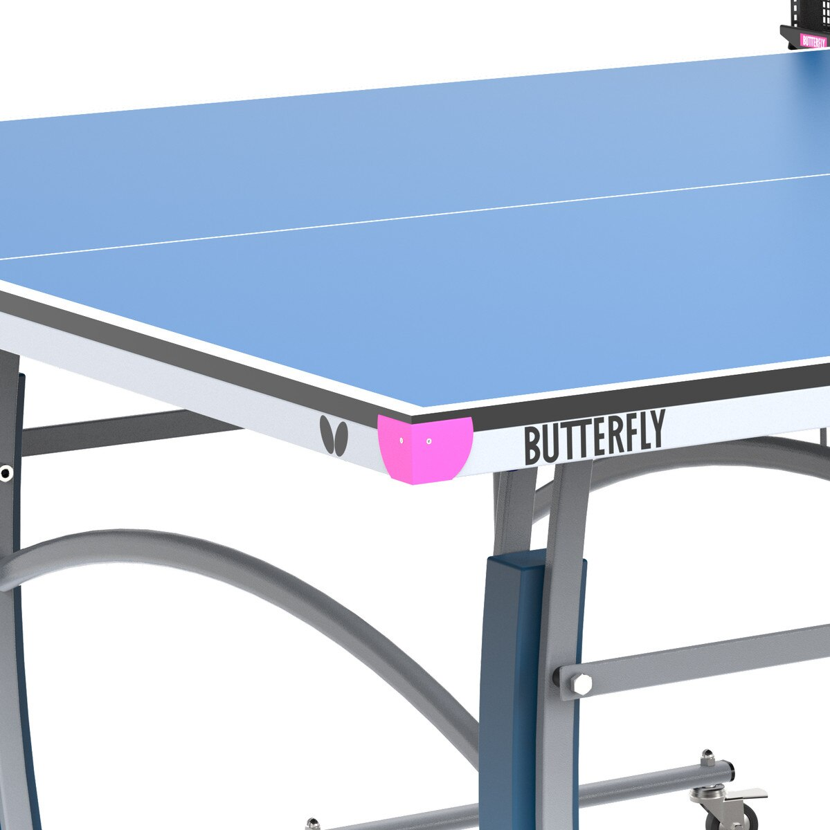 Blue ping pong top with Butterfly brand on it