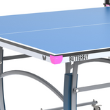 Blue ping pong top with Butterfly brand on it