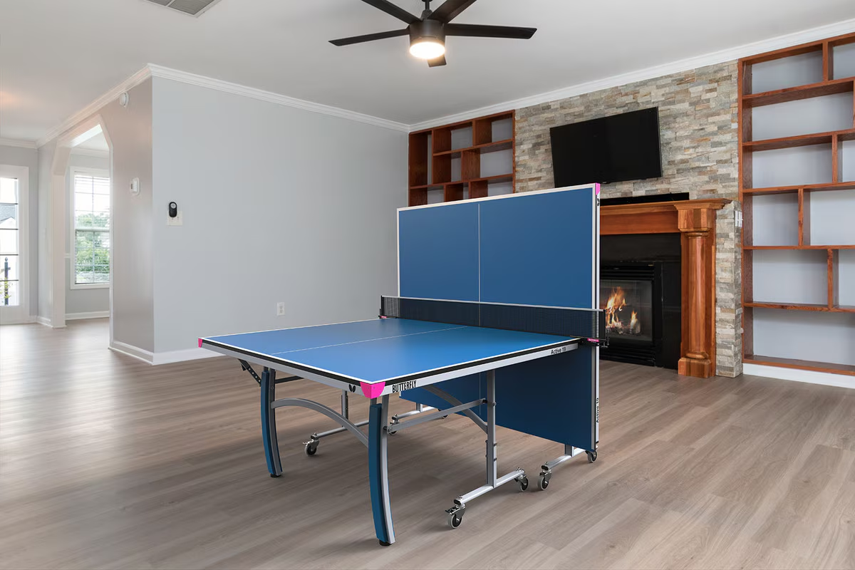 Butterfly Active 19 Table Tennis Table in room with one side up