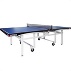Butterfly Centrefold 25 Table Tennis Table with net, white frame, and wheels for easy moving.