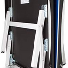 Butterfly Centrefold 25 Table Tennis Table on wheels, upright for storage.