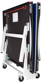 Butterfly Centrefold 25 Table Tennis Table on wheels, upright for storage.