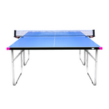 A compact outdoor table is shown in a white background, showcasing its sleek design and functionality, perfect for small spaces.