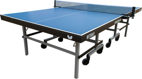 The Butterfly Easyplay 22 Blue Table Tennis Table features a vibrant blue surface, designed for both recreational and competitive play. 