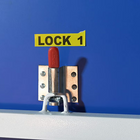 Red push lock labeled Lock 1 on a Butterfly National League 25 blue table tennis table.