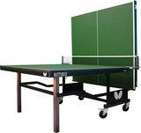 Butterfly Nippon 22 Table Tennis Table with net, wooden legs, and wheels. USATT approved.