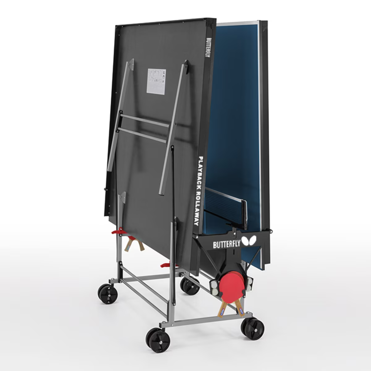 Butterfly Playback 19 Blue Table by Butterfly with net, wheels, steel frame, and playback feature.