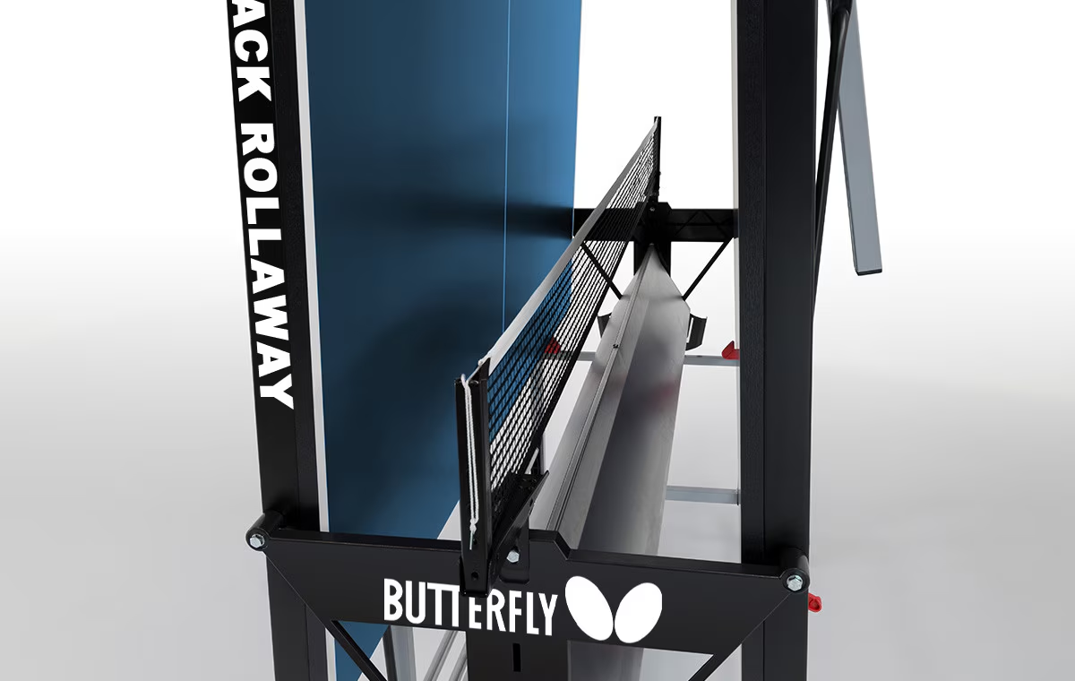 Butterfly Playback 19 Blue Table by Butterfly with net, wheels, steel frame, and playback feature.
