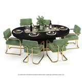 RAM Game Room Prohibition Poker Table in black with green chairs, set for dining.