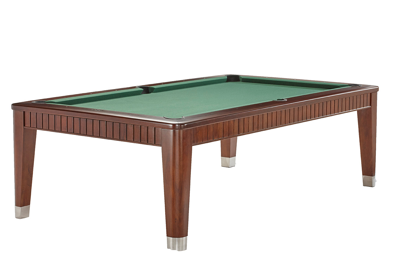 Brunswick Billiards The Henderson 8' Slate Pool Table in Espresso with green felt and metal legs.