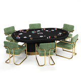 RAM Game Room Prohibition Texas Hold'em Poker Table - Black by RAM Game Room with green chairs.