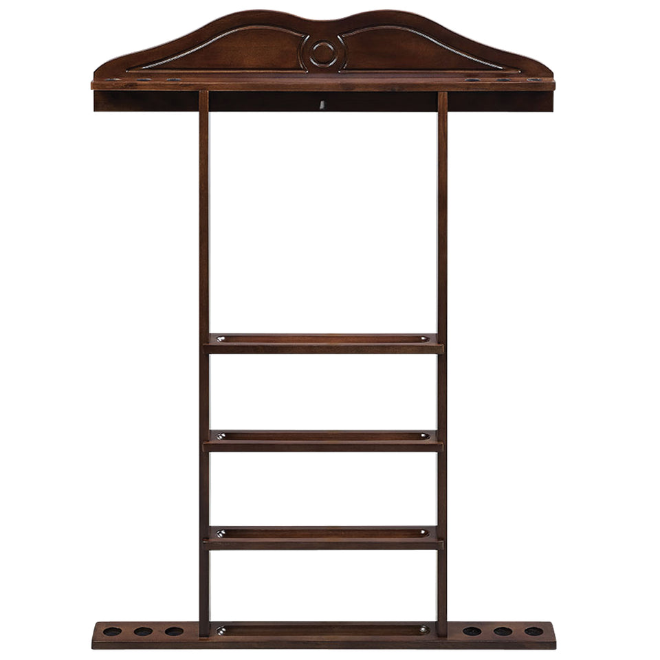 RAM Game Room Wall Cue Rack - Cappuccino, solid wood, wall-mounted with four bars.