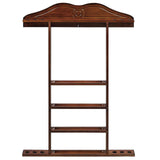 RAM Game Room Wall Cue Rack in chestnut finish with four shelves and bottom cue holes.