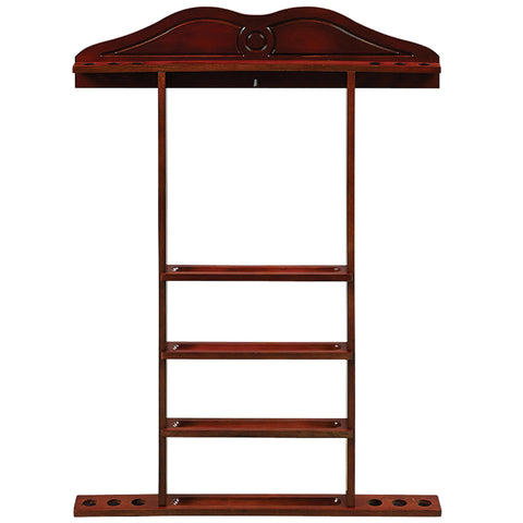 RAM Game Room Wall Cue Rack - English Tudor; holds cues and features four solid wood shelves.