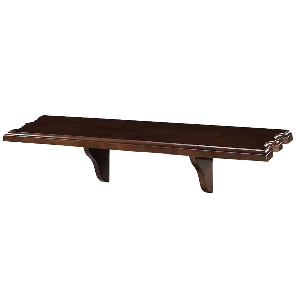 RAM Game Room Wall Shelf in cappuccino finish with decorative edge and two sturdy brackets.