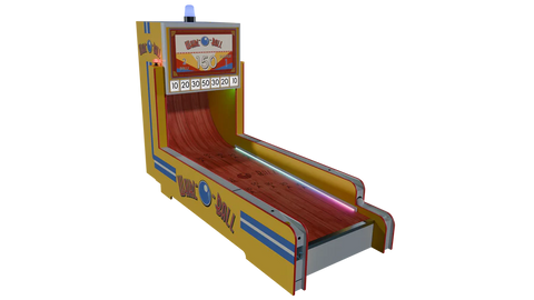 Vintage-style arcade game machine with colorful design on a white background