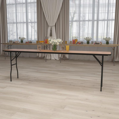 Gael 8-Foot Rectangular Wood Folding Training / Seminar Table with Smooth Clear Coated Finished Top