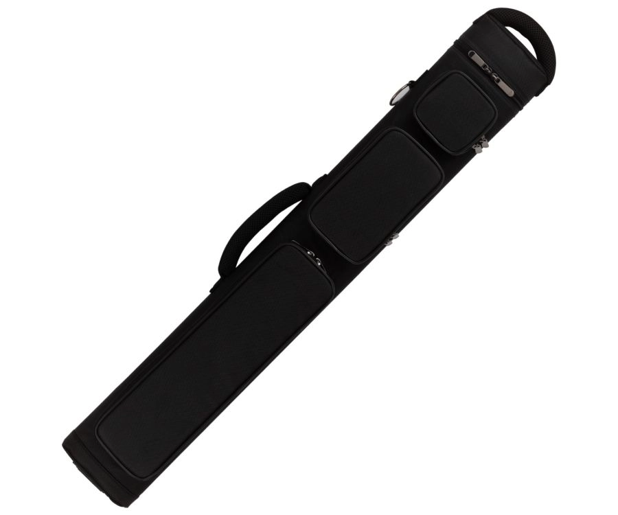 Black pool cue case with handle on a white background