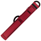 Red pool cue case with black accents on a white background