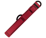 Red pool cue case with black accents on a white background