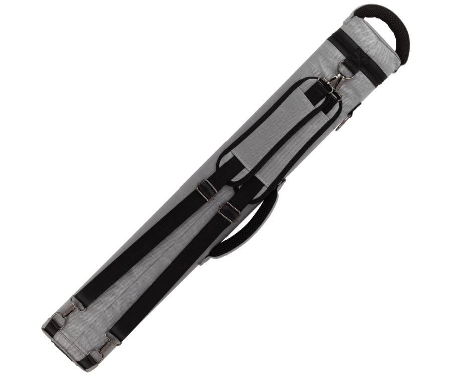 A gray and black soft-sided carrying case or bag shown on a plain white background, photographed at an angle. The bag has black straps, buckles, and handles, with a gray fabric body.