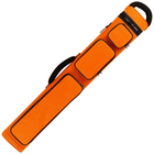 Orange and black pool cue case on a white background