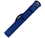 Blue pool cue case with black accents on a white background