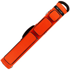 Orange pool cue case with black accents on a white background