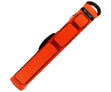 Orange pool cue case with black accents on a white background