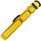 Yellow and black pool cue case on a white background