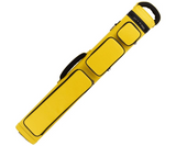 Yellow and black pool cue case on a white background