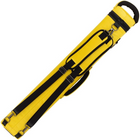 A bright yellow soft-sided sports bag with black straps, buckles, and a black top handle, shown on a plain white background.