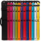 Row of colorful cue cases on a white background