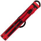 A red and black sports equipment bag with multiple straps, buckles, and a top carry handle, shown on a plain white background.
